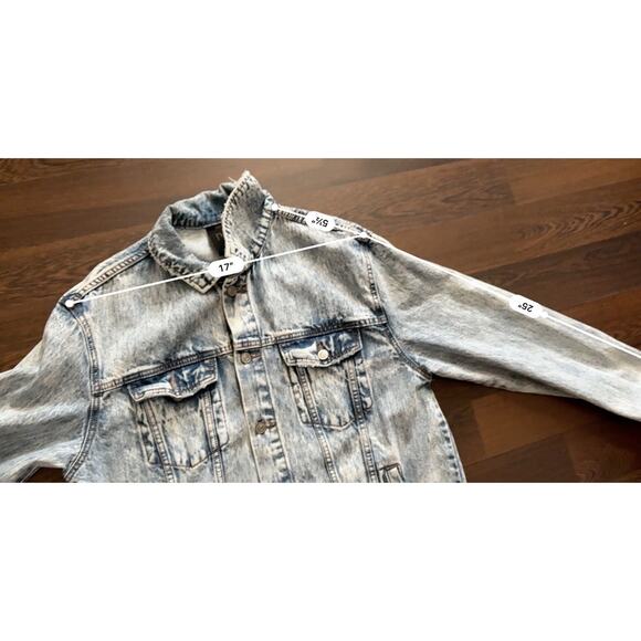 Forever 21 Alphonse Mucha Stained Glass Acid Wash Blue Jean Denim Jacket Mens M - Picture 9 of 9